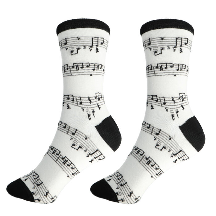 Musik-Socken weiß mit Notenlinien (35/38)