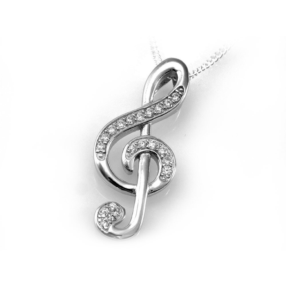 Kette 925 Sterling Silber Zirkonia Notenschlüssel Violinschlüssel Anhänger