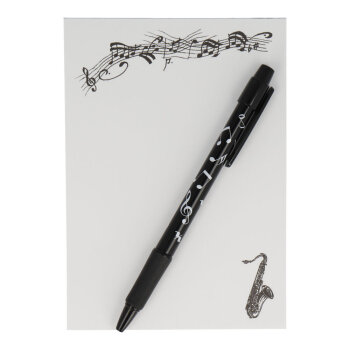 Schreibset mit A6-Block und Kugelschreiber Saxofon
