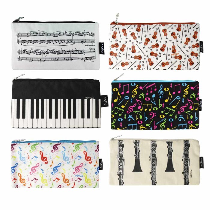 Stiftmäppchen mit verschiedenen Musikmotiven