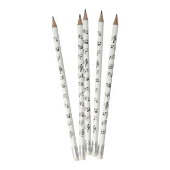 Bleistifte Notenlinien mit Radiergummi (5er-Set) weiß